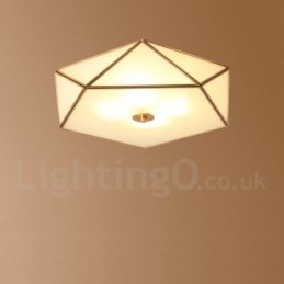 Pure Brass Rustic Lodge Nordic Style Flush Mount Ceiling Light with Glass Shade