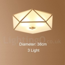 Pure Brass Rustic Lodge Nordic Style Flush Mount Ceiling Light with Glass Shade