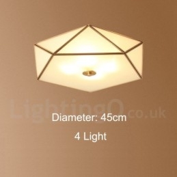 Pure Brass Rustic Lodge Nordic Style Flush Mount Ceiling Light with Glass Shade