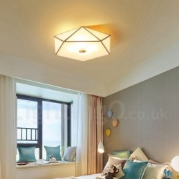 Pure Brass Rustic Lodge Nordic Style Flush Mount Ceiling Light with Glass Shade