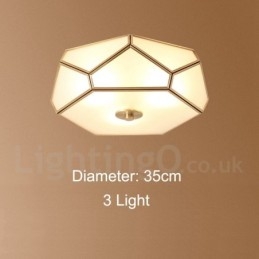 Pure Brass Rustic Lodge Nordic Style Flush Mount Ceiling Light with Glass Shade