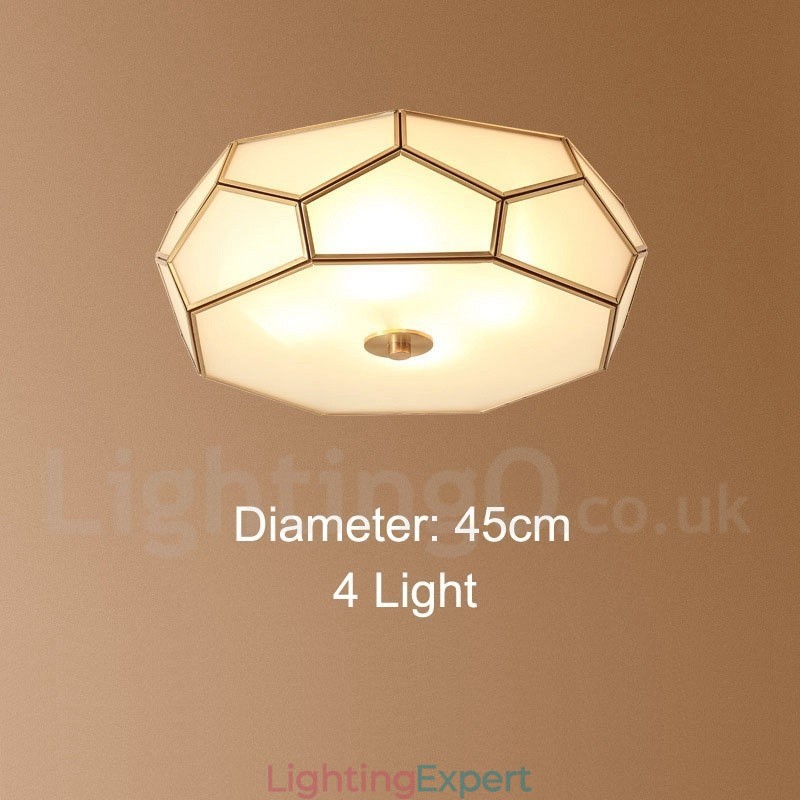 Pure Brass Rustic Lodge Nordic Style Flush Mount Ceiling Light with Glass Shade