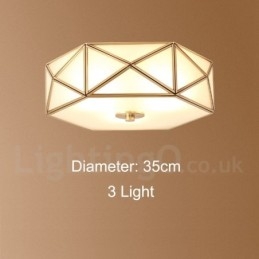 Pure Brass Rustic Lodge Nordic Style Flush Mount Ceiling Light with Glass Shade
