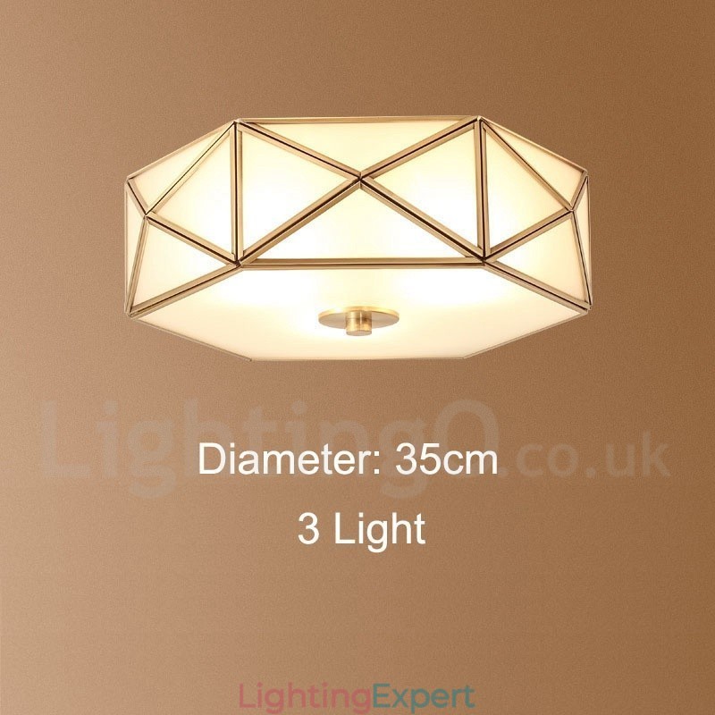 Pure Brass Rustic Lodge Nordic Style Flush Mount Ceiling Light with Glass Shade