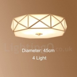 Pure Brass Rustic Lodge Nordic Style Flush Mount Ceiling Light with Glass Shade