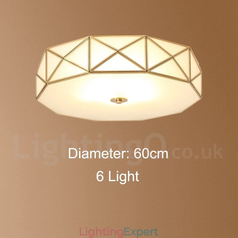 Pure Brass Rustic Lodge Nordic Style Flush Mount Ceiling Light with Glass Shade