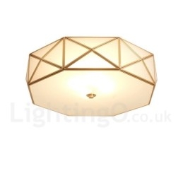 Pure Brass Rustic Lodge Nordic Style Flush Mount Ceiling Light with Glass Shade