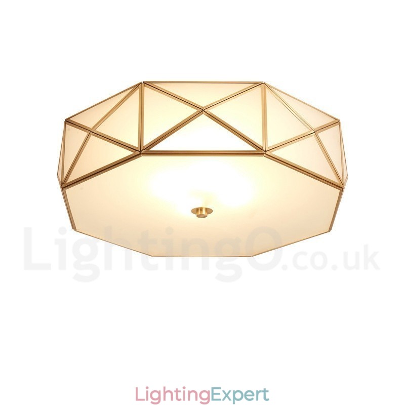 Pure Brass Rustic Lodge Nordic Style Flush Mount Ceiling Light with Glass Shade
