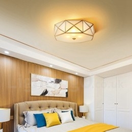 Pure Brass Rustic Lodge Nordic Style Flush Mount Ceiling Light with Glass Shade