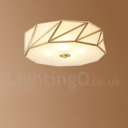 Pure Brass Rustic Lodge Nordic Style Flush Mount Ceiling Light with Glass Shade