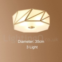 Pure Brass Rustic Lodge Nordic Style Flush Mount Ceiling Light with Glass Shade