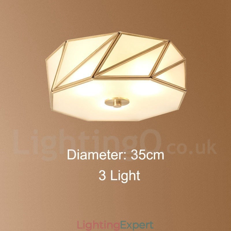 Pure Brass Rustic Lodge Nordic Style Flush Mount Ceiling Light with Glass Shade