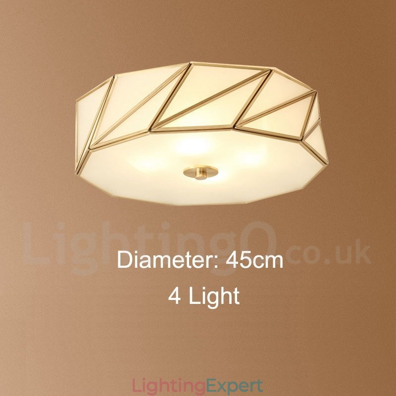 Pure Brass Rustic Lodge Nordic Style Flush Mount Ceiling Light with Glass Shade