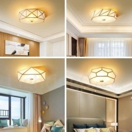 Pure Brass Rustic Lodge Nordic Style Flush Mount Ceiling Light with Glass Shade