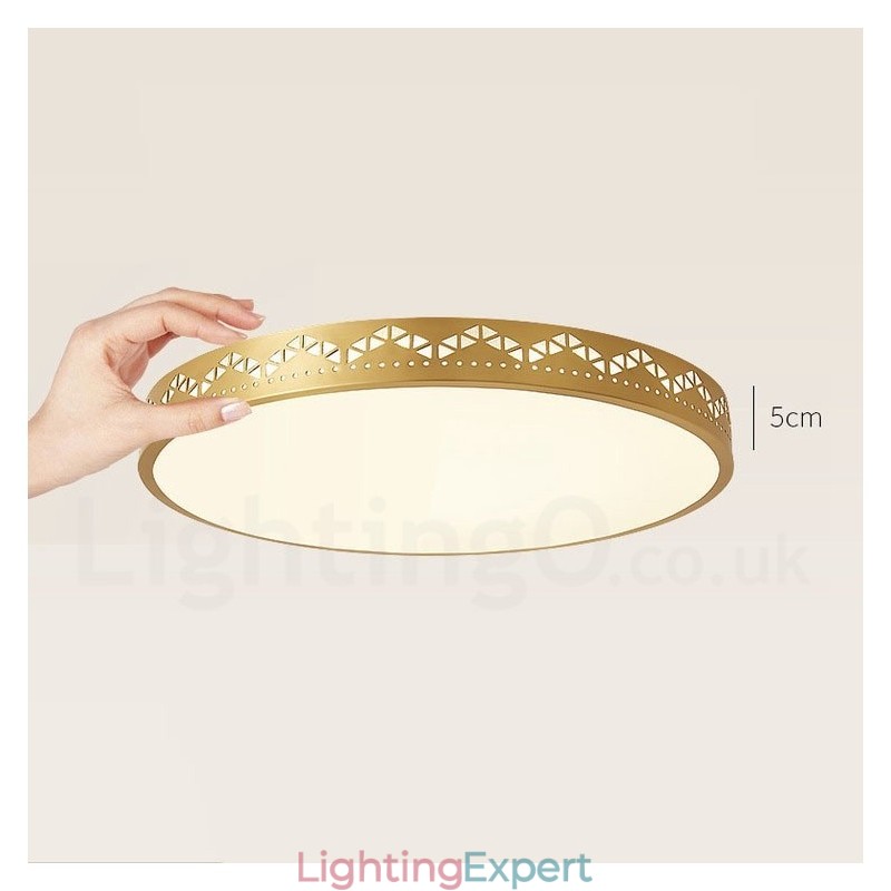 Round Pure Brass Modern Contemporary Nordic Style Flush Mount Ceiling Light with Acrylic Shade