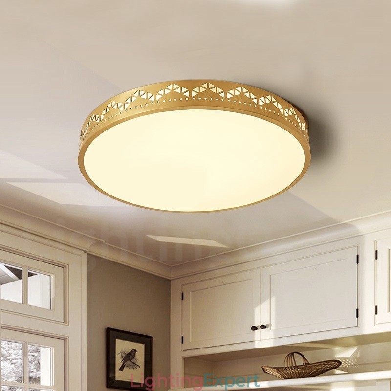 Round Pure Brass Modern Contemporary Nordic Style Flush Mount Ceiling Light with Acrylic Shade