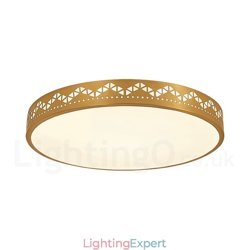 Round Pure Brass Modern Contemporary Nordic Style Flush Mount Ceiling Light with Acrylic Shade