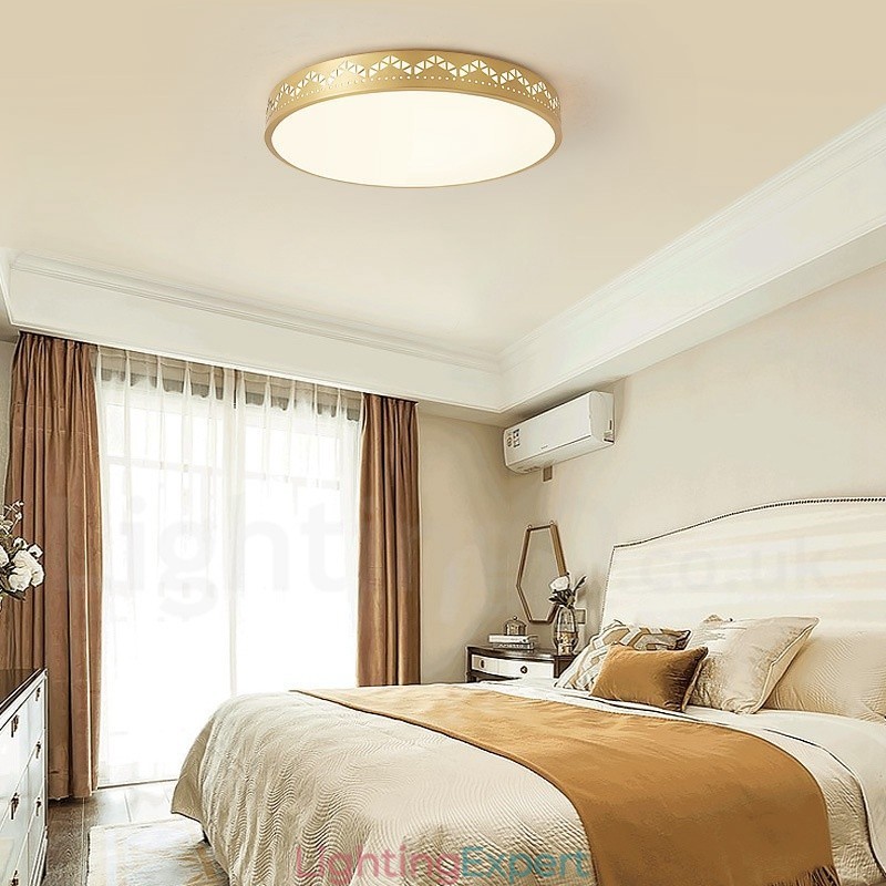 Round Pure Brass Modern Contemporary Nordic Style Flush Mount Ceiling Light with Acrylic Shade