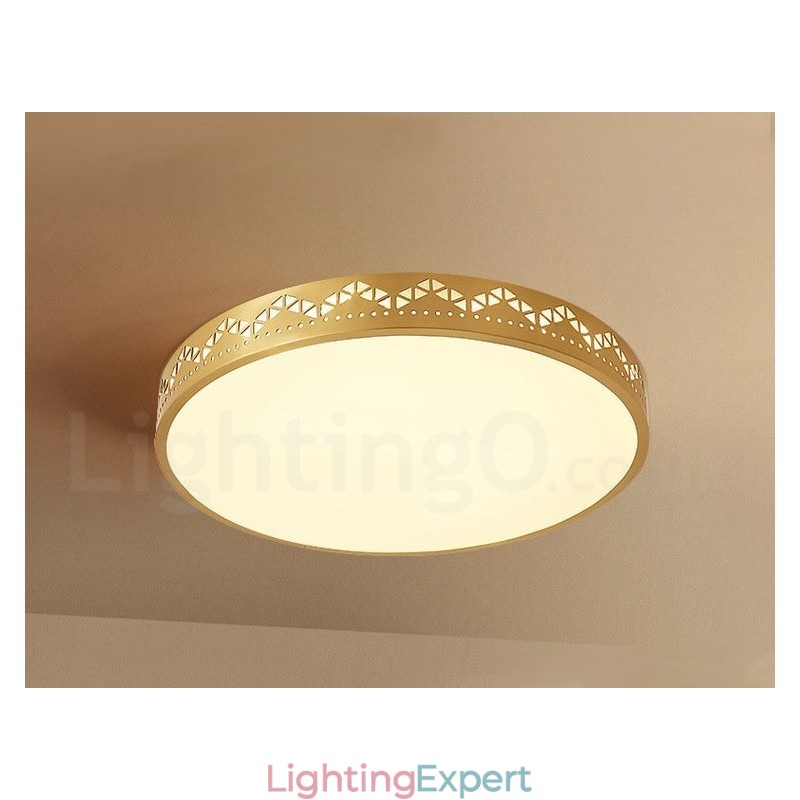 Round Pure Brass Modern Contemporary Nordic Style Flush Mount Ceiling Light with Acrylic Shade