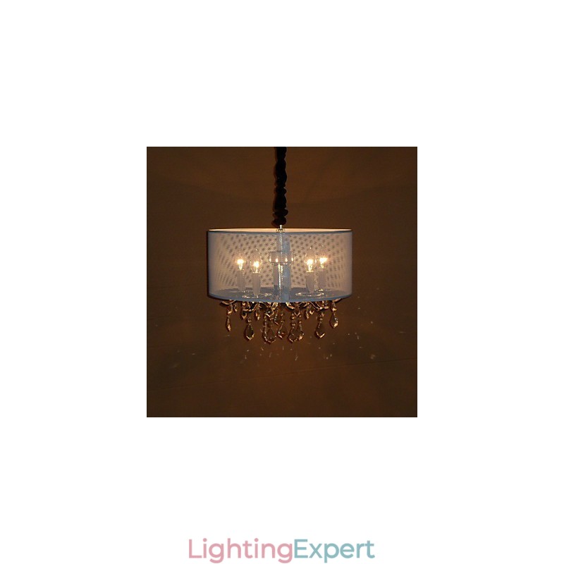 Contemporary Crystal Pendant Light with 5 Lights and Semitransparent Shade