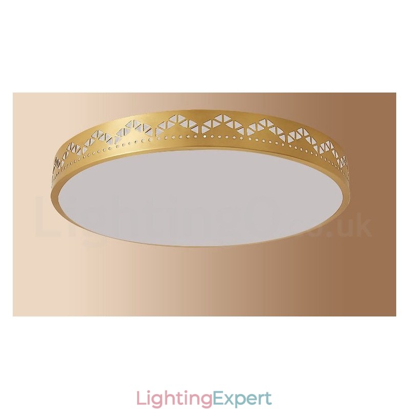 Round Pure Brass Modern Contemporary Nordic Style Flush Mount Ceiling Light with Acrylic Shade