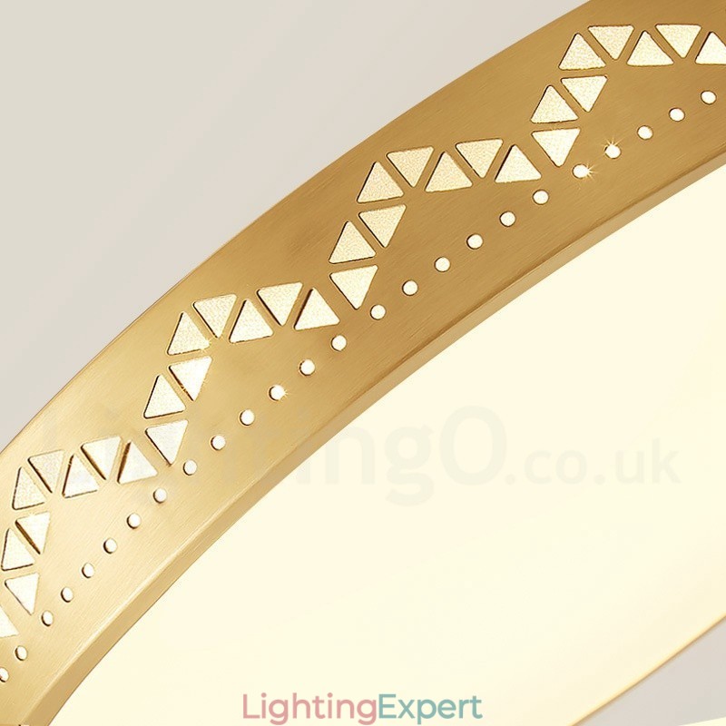 Round Pure Brass Modern Contemporary Nordic Style Flush Mount Ceiling Light with Acrylic Shade