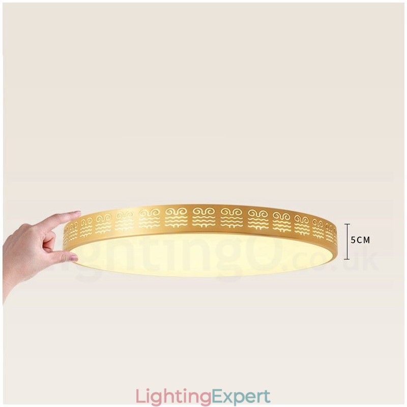 Round Pure Brass Modern Contemporary Nordic Style Flush Mount Ceiling Light with Acrylic Shade