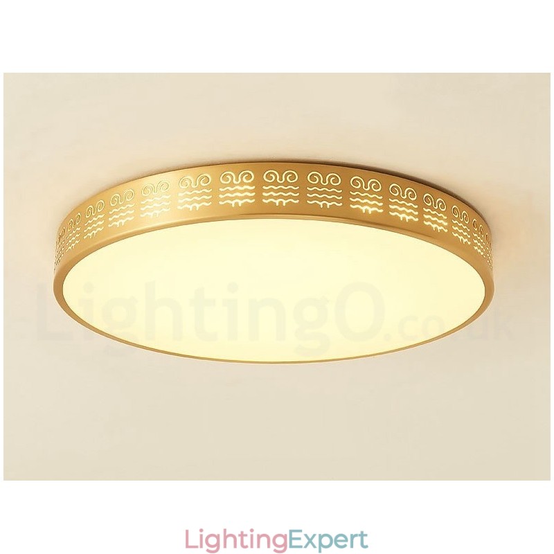 Round Pure Brass Modern Contemporary Nordic Style Flush Mount Ceiling Light with Acrylic Shade