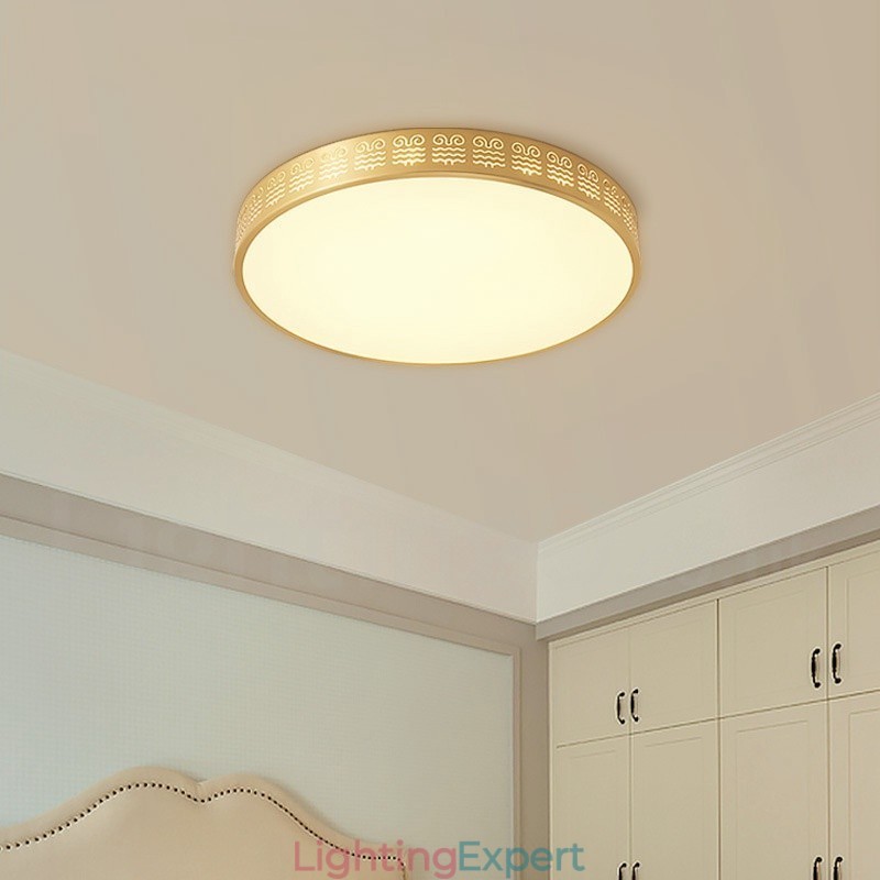 Round Pure Brass Modern Contemporary Nordic Style Flush Mount Ceiling Light with Acrylic Shade