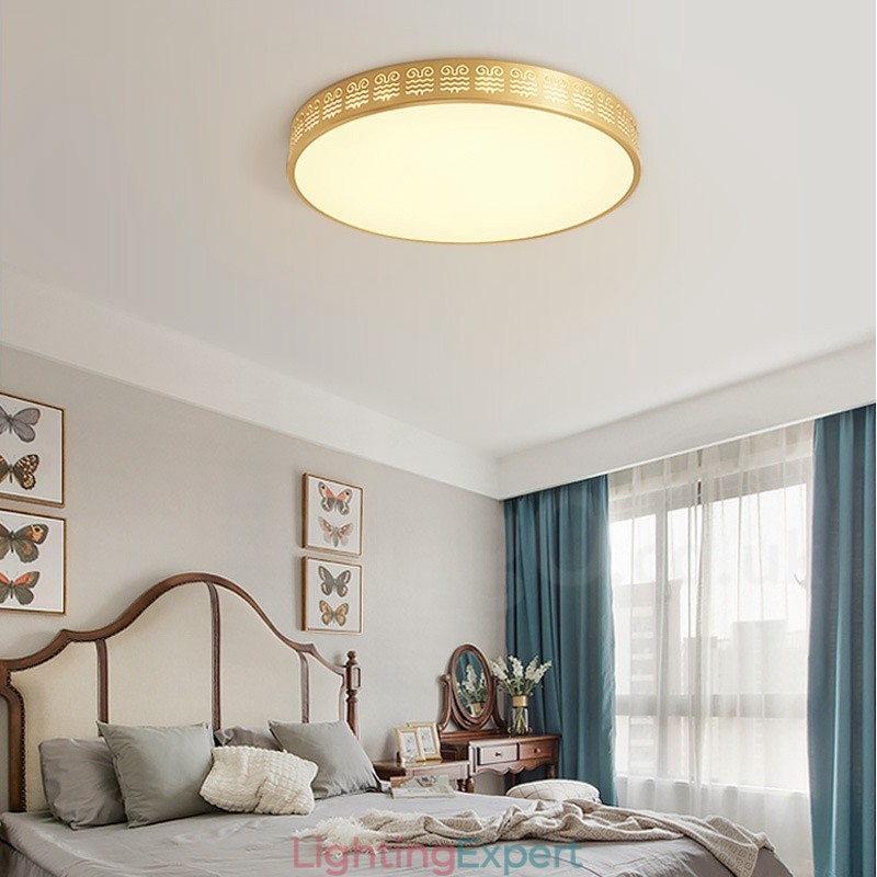 Round Pure Brass Modern Contemporary Nordic Style Flush Mount Ceiling Light with Acrylic Shade