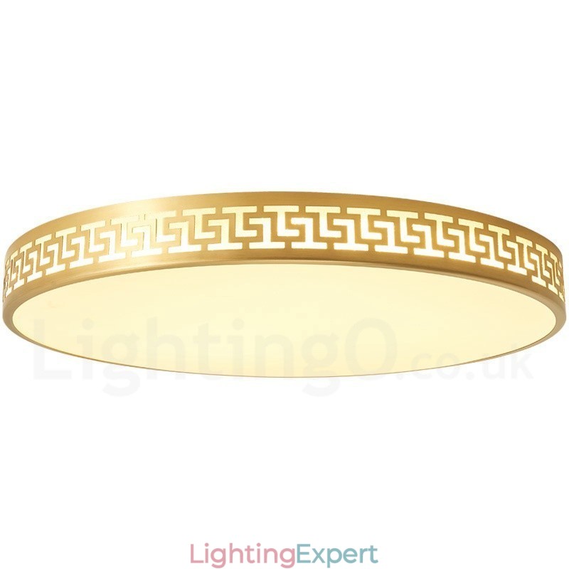 Round Pure Brass Modern Contemporary Nordic Style Flush Mount Ceiling Light with Acrylic Shade