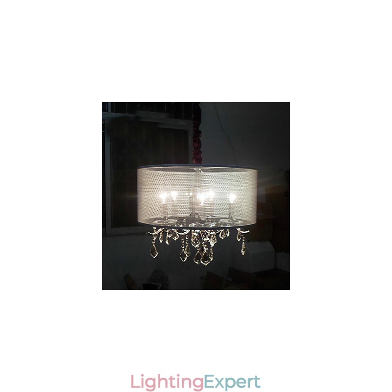 Contemporary Crystal Pendant Light with 5 Lights and Semitransparent Shade