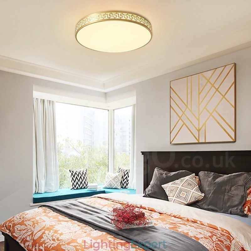 Round Pure Brass Modern Contemporary Nordic Style Flush Mount Ceiling Light with Acrylic Shade