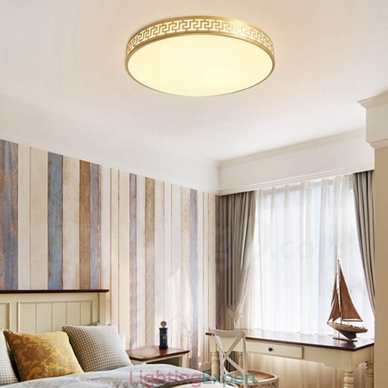 Round Pure Brass Modern Contemporary Nordic Style Flush Mount Ceiling Light with Acrylic Shade