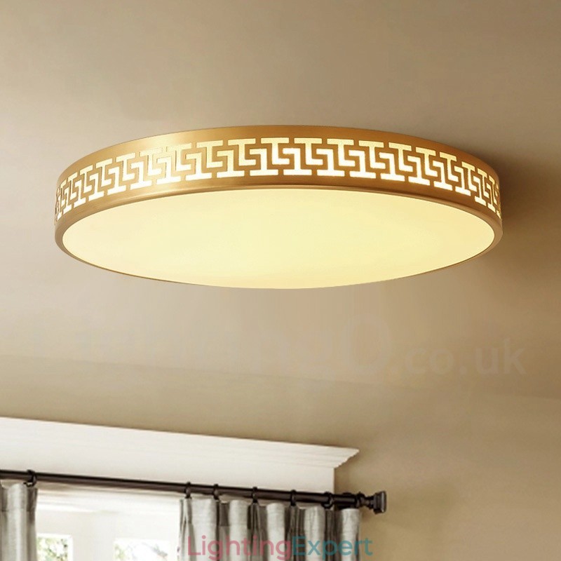 Round Pure Brass Modern Contemporary Nordic Style Flush Mount Ceiling Light with Acrylic Shade