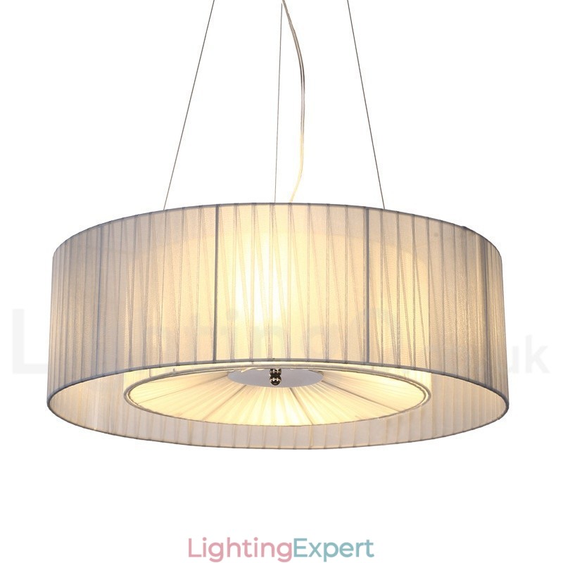 Drum 4 Light Pendant Modern Light with Fabric Shade