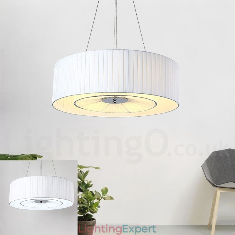 Drum 4 Light Pendant Modern Light with Fabric Shade