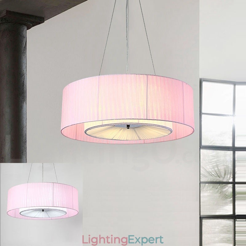 Drum 4 Light Pendant Modern Light with Fabric Shade