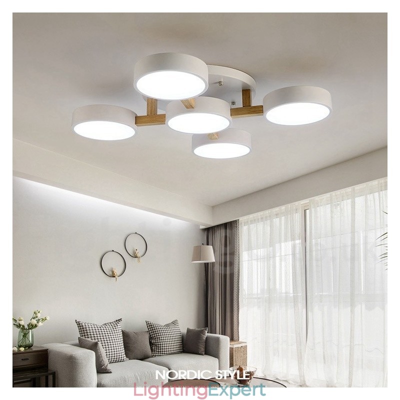Wood Chandelier Modern Contemporary Nordic Style Flush Mount Ceiling Light with Acrylic Shade