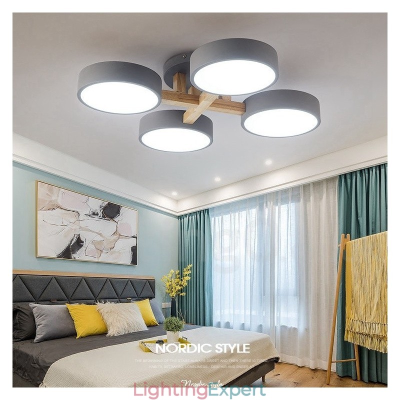 Wood Chandelier Modern Contemporary Nordic Style Flush Mount Ceiling Light with Acrylic Shade