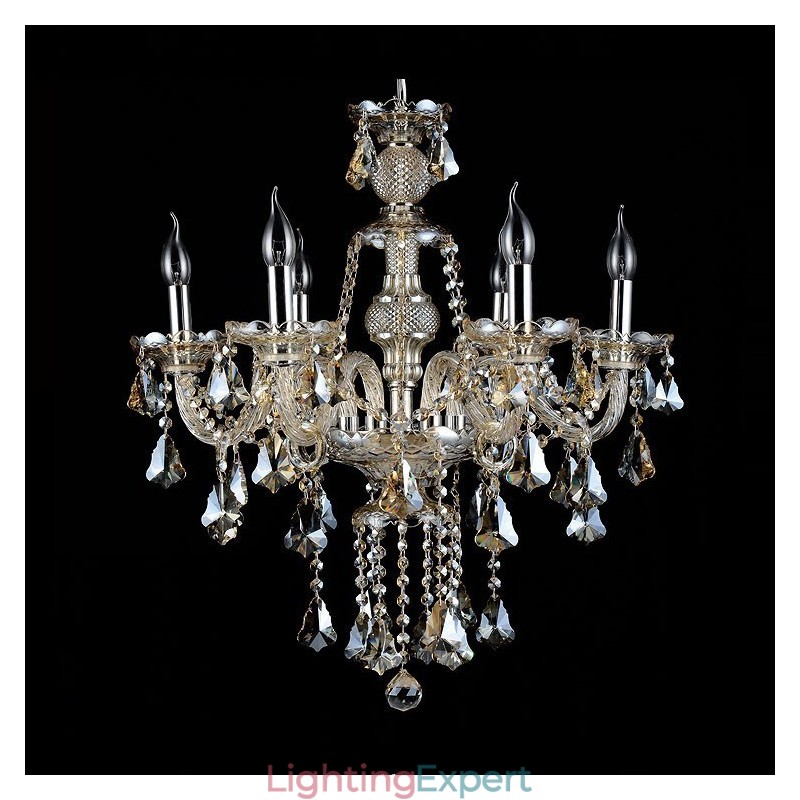 6 Lights Retro Cognac Color K9 Crystal Modern Chandelier