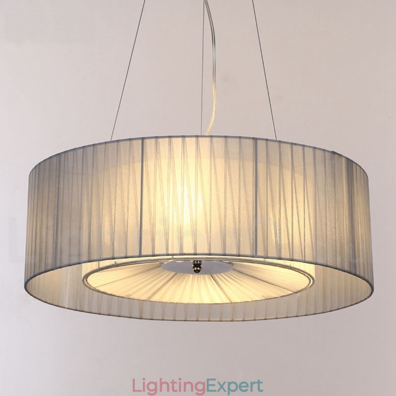 Drum 4 Light Pendant Modern Light with Fabric Shade