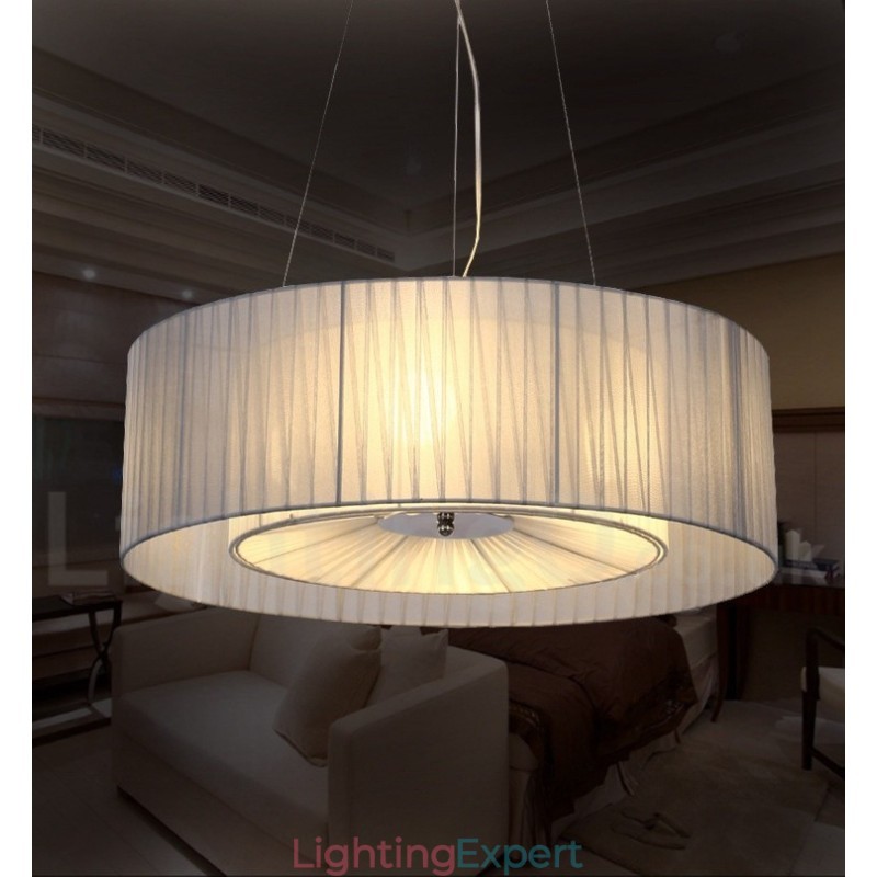 Drum 4 Light Pendant Modern Light with Fabric Shade
