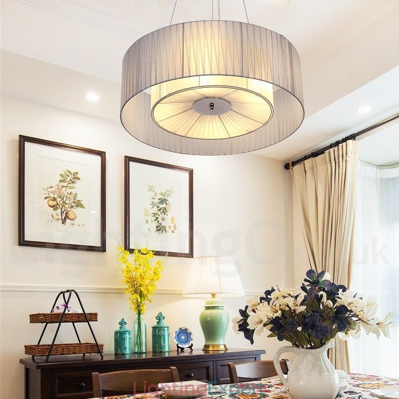 Drum 4 Light Pendant Modern Light with Fabric Shade