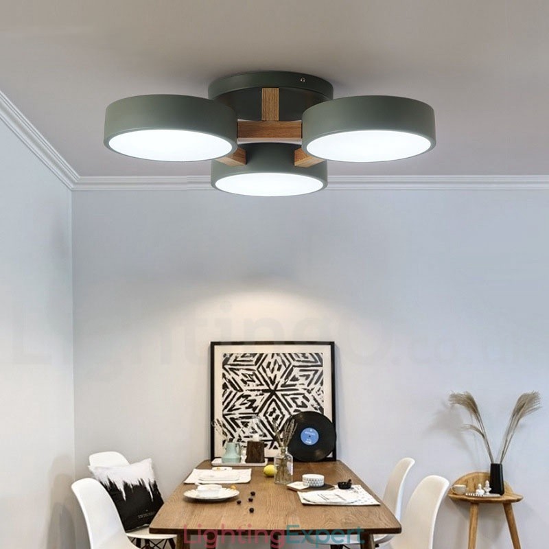 Wood Chandelier Modern Contemporary Nordic Style Flush Mount Ceiling Light with Acrylic Shade