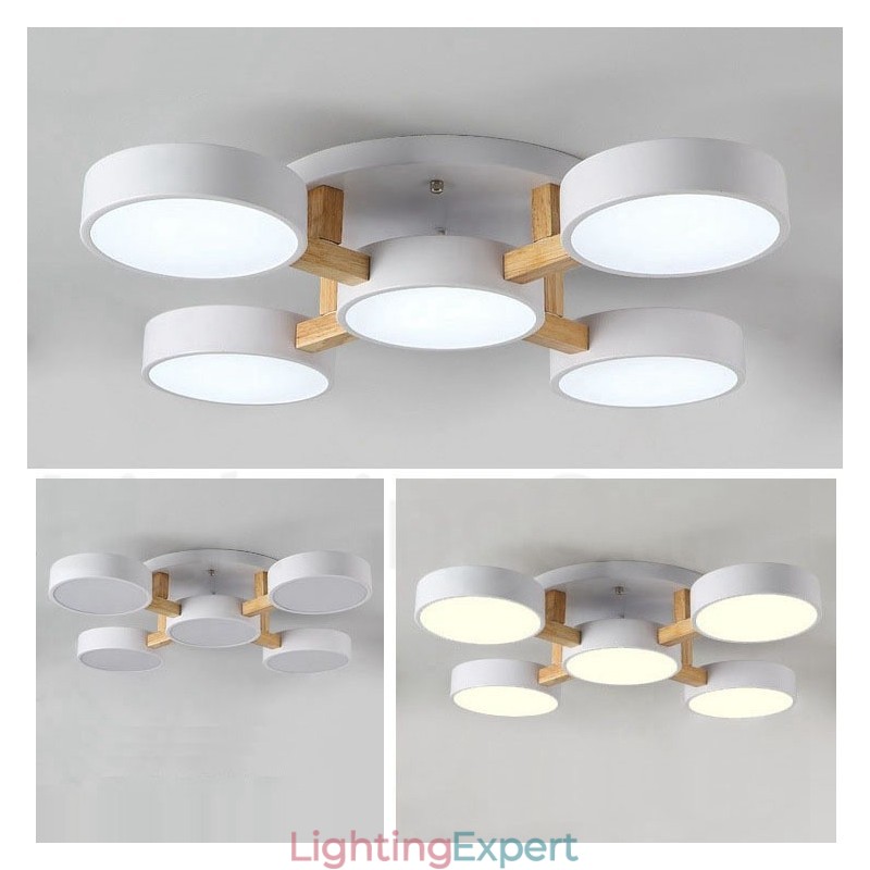 Wood Chandelier Modern Contemporary Nordic Style Flush Mount Ceiling Light with Acrylic Shade