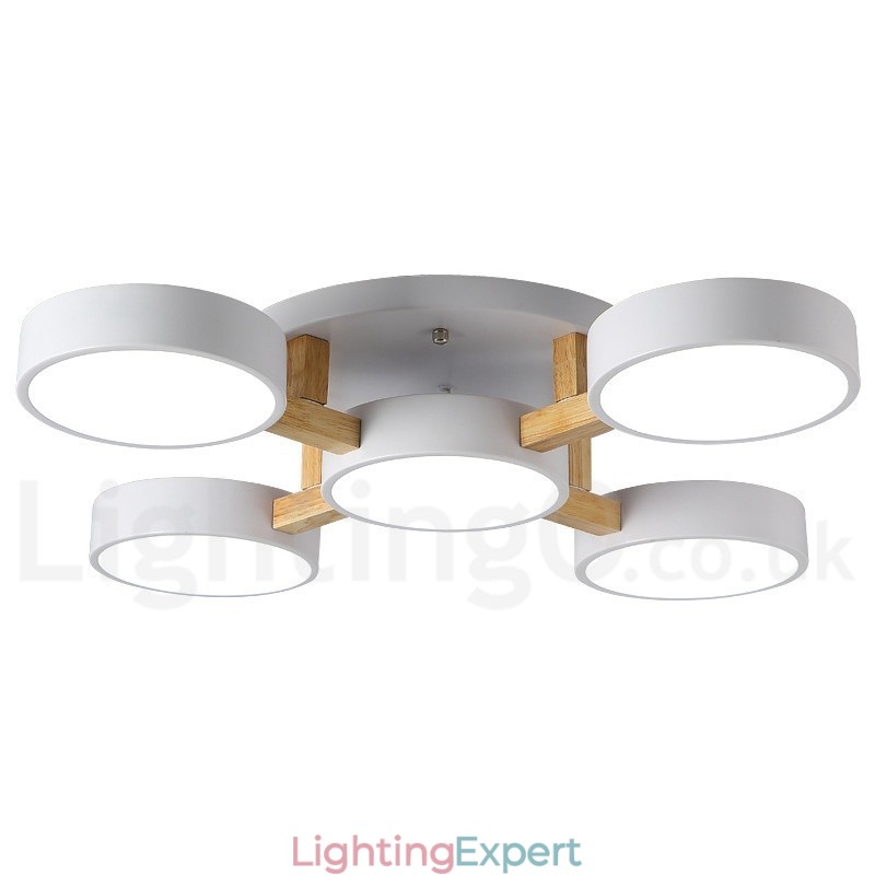 Wood Chandelier Modern Contemporary Nordic Style Flush Mount Ceiling Light with Acrylic Shade