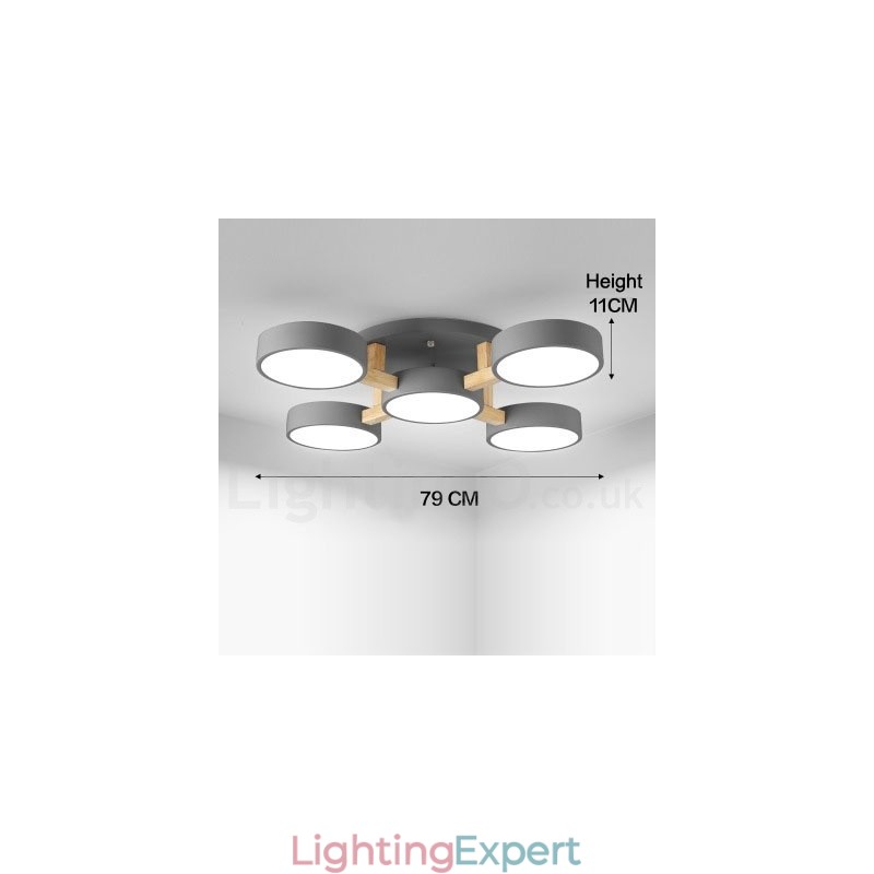 Wood Chandelier Modern Contemporary Nordic Style Flush Mount Ceiling Light with Acrylic Shade