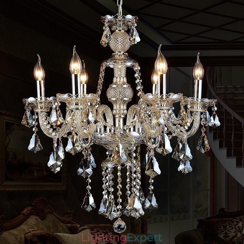 6 Lights Retro Cognac Color K9 Crystal Modern Chandelier