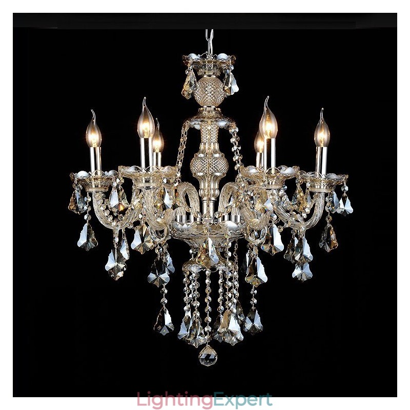 6 Lights Retro Cognac Color K9 Crystal Modern Chandelier